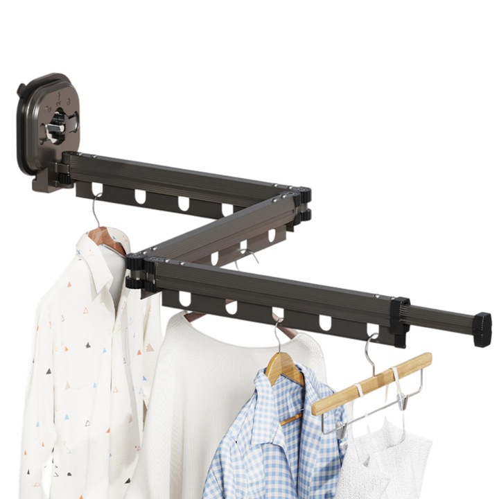 Fali ruhaszárító, Fantasy, behúzható, 15 kampós, hármas kialakítás, nagy kapacitású, sötétszürke, 126x15cm