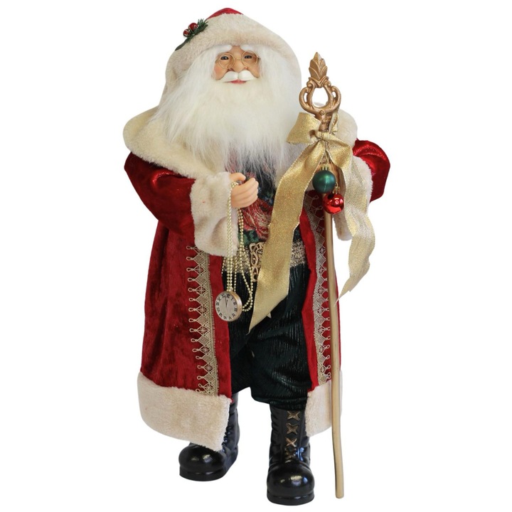 Decoratiune Mos Craciun, meticulos lucrata, rosu, 64 cm