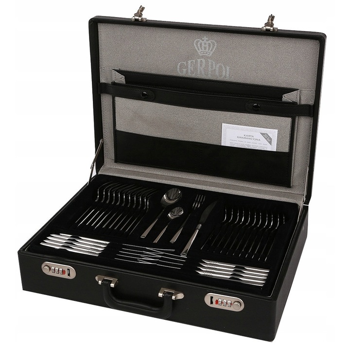 Set tacamuri Gerpol Apollo, 55 piese pentru 12 persoane, inox, finisaj lucios, in valiza