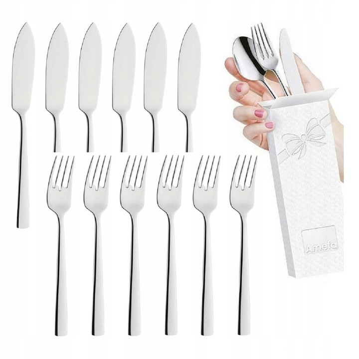 Set 12 Tacamuri Amefa Moderno din Inox pentru Peste, 6 Persoane