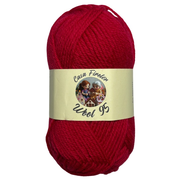 Fir de tricotat Casa firelor, Wool 95, 100% lana, 50 g – 95 m, produs in Romania – Culoare: rosu
