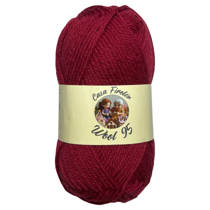 Fir de tricotat Casa firelor, 100% lana, 50 g - 95 m, culoare grena, produs in Romania