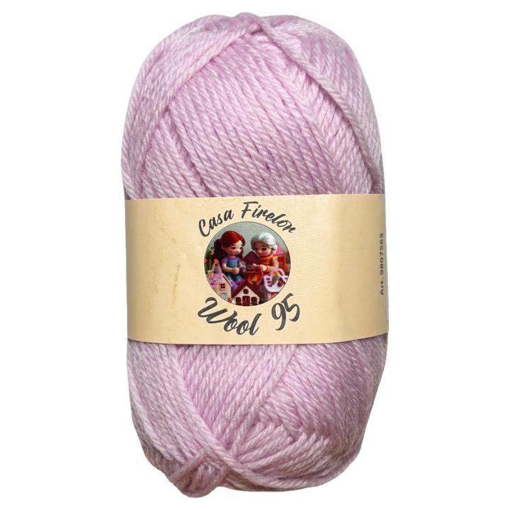 Fir de tricotat Casa firelor, Wool 95, 100% lana, 50 g – 95 m, produs in Romania – Culoare: roz pastel