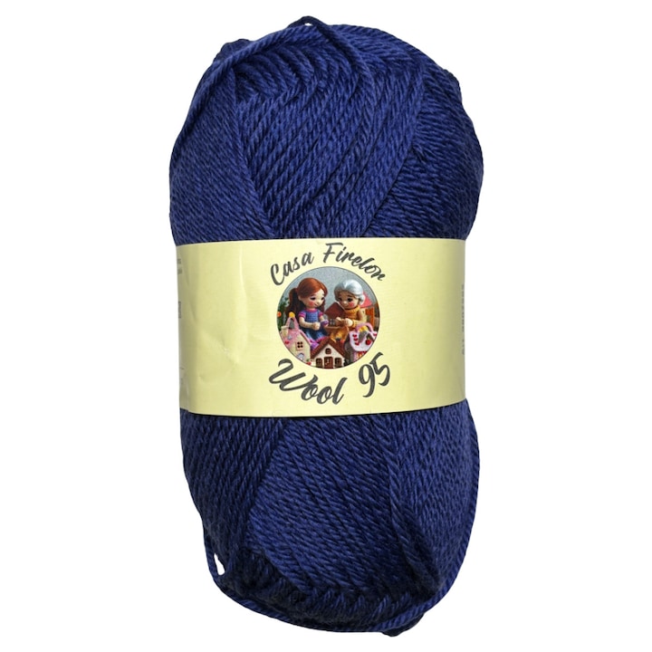 Fir de tricotat Casa firelor, Wool 95, 100% lana, 50 g – 95 m, produs in Romania – Culoare: indigo