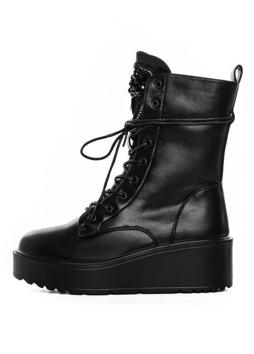 Ghete dama Mei, cu platforma, piele ecologica, negru, marime 38