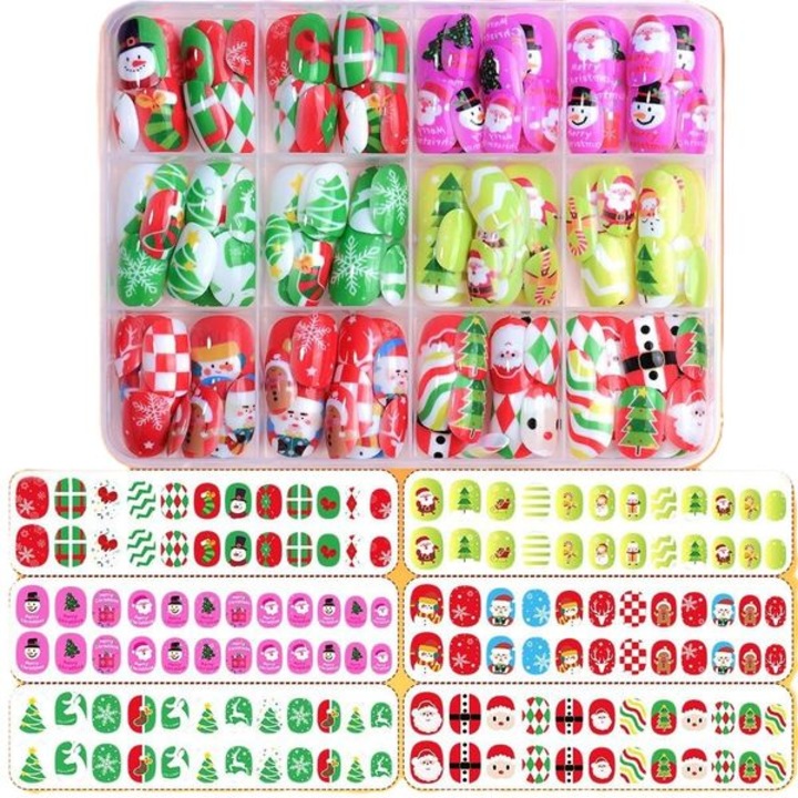 Set unghii false copii 144 piese, patrat scurt, multicolor, 3-12 ani