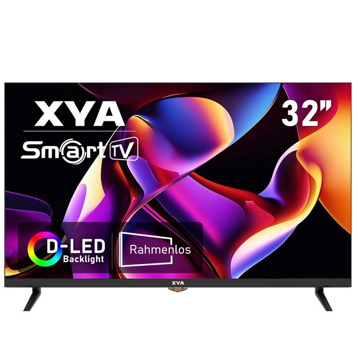 Smart televízió XYA 32”, HD, D-LED, keret nélküli, HDMI, USB, RJ45, DVB-T2/S2, fekete