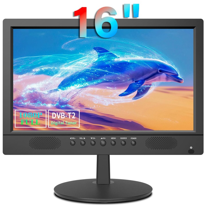 Televízió, KCR, 16 hüvelyk, HD, DVB-T2, HDMI, USB, Fekete
