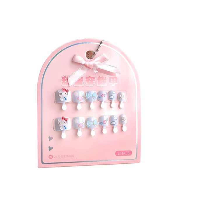 Set de 24 unghii false embosate, arta unghii, multicolor, pentru copii