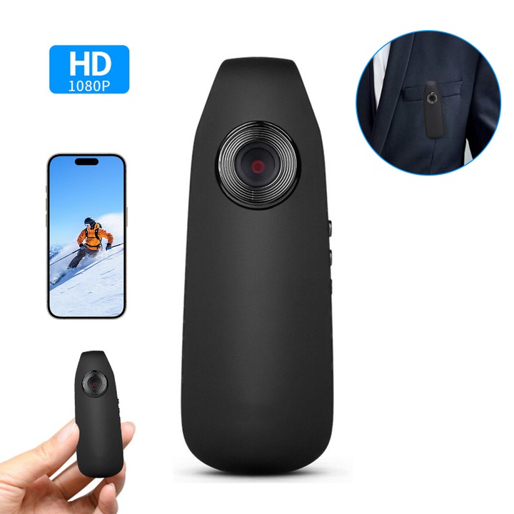 Inregistrator audio/video, SDLOGAL, 1080p, cu Detectie de Miscaresi Functie Spion, Supraveghere Discreta, Activitati Sportive si Inregistrare Auto, Negru