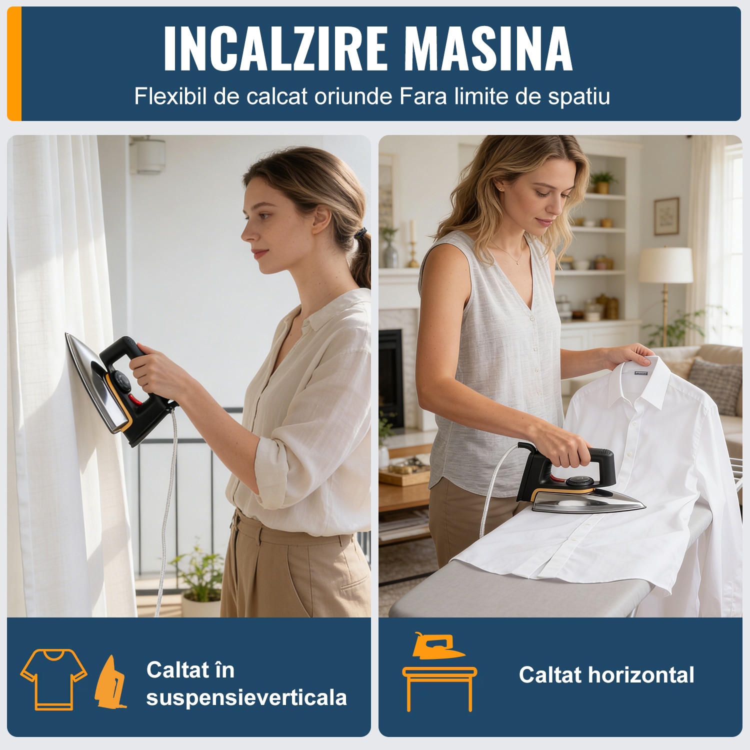 Fier de calcat Steam, Ultrixe, 1000w, Reglare cu 3 viteze, Utilizare uscata si umeda, Negru