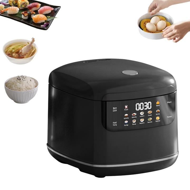 Multicooker/Fierbator de orez, Ultrixe, 400w, 2L, 10 de programe, Functie de rezervare 24 de ore, oala interioara cu invelis antiaderent, Negru