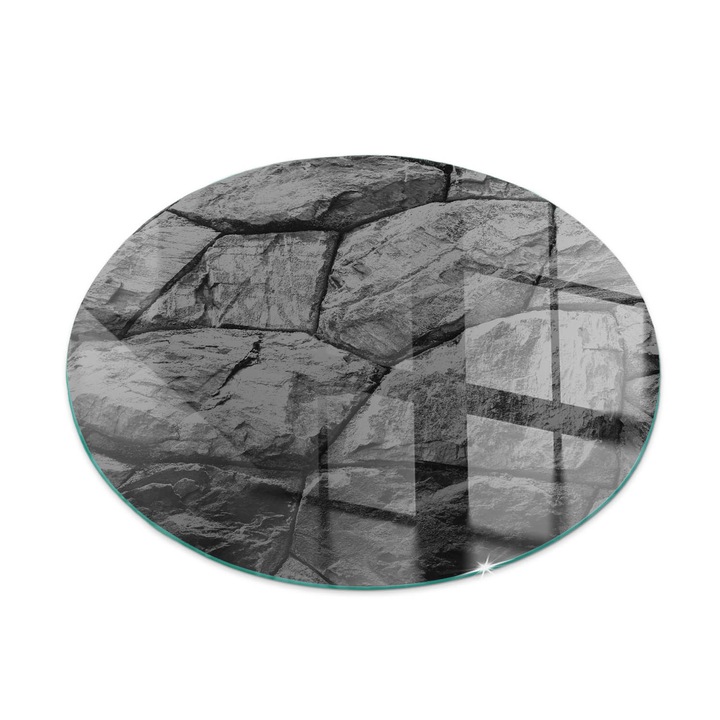 Tabla protectie podea semineu, Tulup, Model de piatra naturala, Gri, fi90, Rotund, Cu imprimeu, Termorezistenta, Anti-Zgarieturi, 010010780150000282528