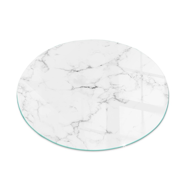 Tabla protectie podea semineu, Tulup, Model de marmura cu vene, Alb, fi100, Rotund, Cu imprimeu, Termorezistenta, Anti-Zgarieturi, 010010780160000019907
