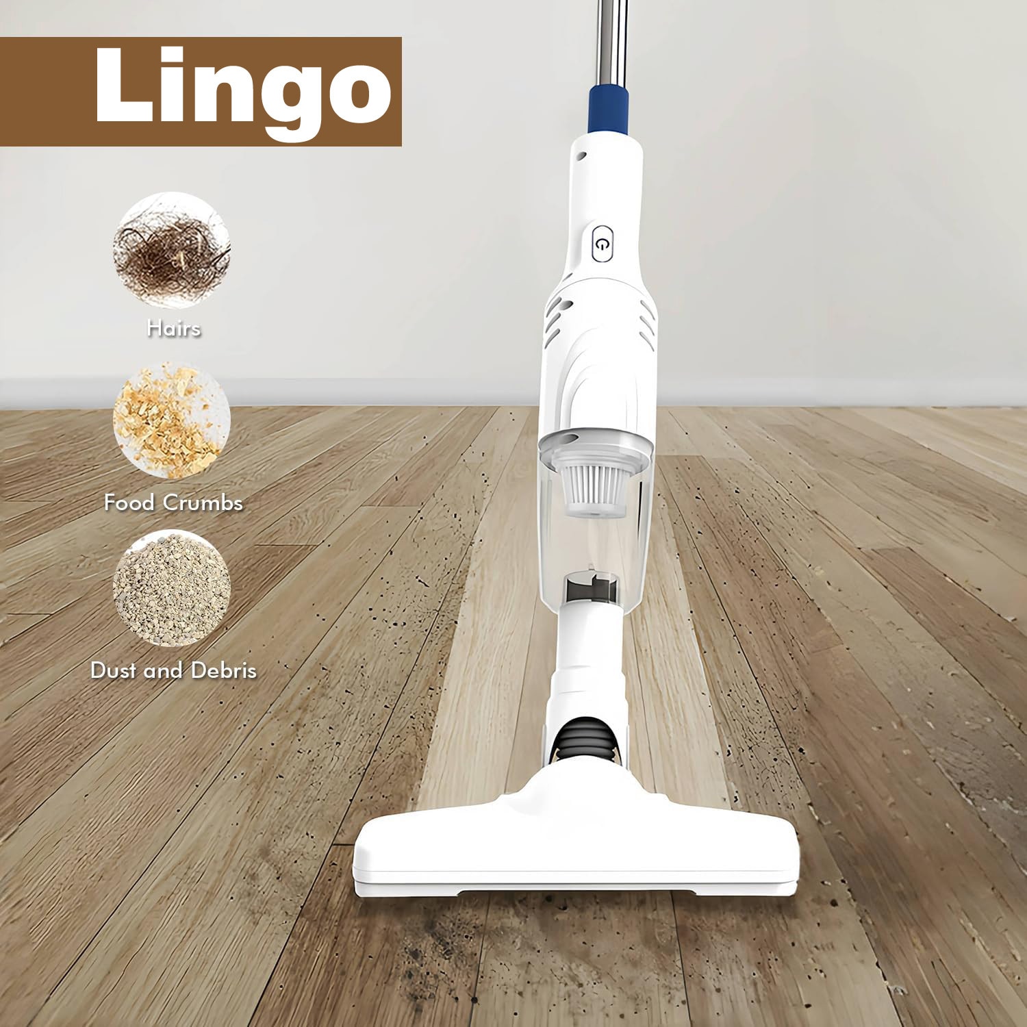 Aspirator fara fir Lingo, 6000Pa, autonomie 30 min, perii interschimbabile, alb