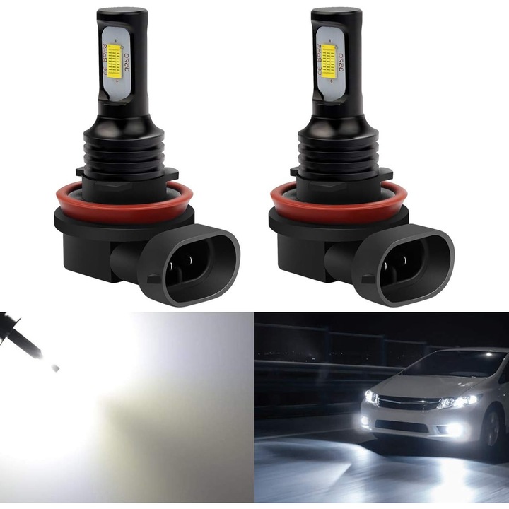 LED крушка H8 H11 H9, 6500K, 2400 лумена, бяла, 12-24V, комплект