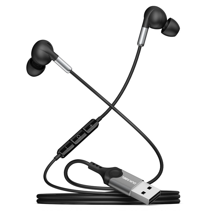 Casti Intraauriculare DuKabel USB, cu Microfon, Negre