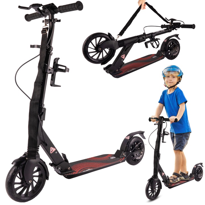 Сгъваем скутер MalPlay, алуминиев, дискова спирачка, поставка за бутилки, 20 см колела, черен