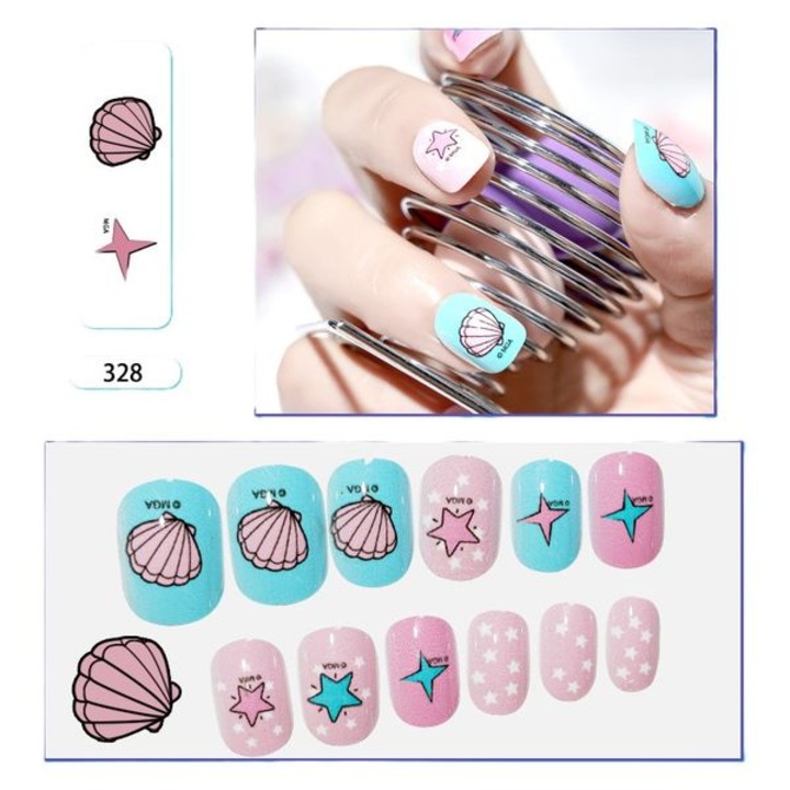 48 darabos dombornyomott műköröm szett, kagyló design, többszínű, könnyen felhelyezhető