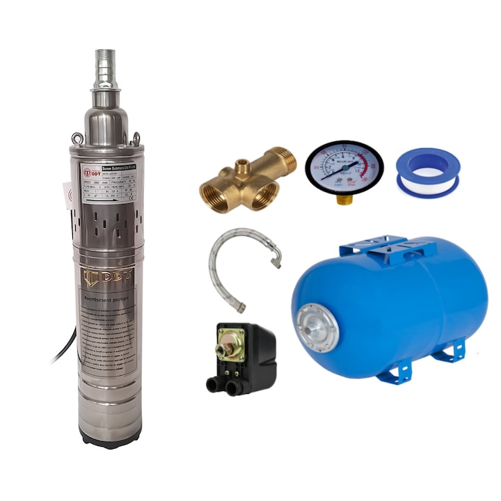 Kit Hidrofor 24L cu pompa apa submersibila DDT QGD120-1.1, 120m, 3m3/Ora, Sistem premium complet