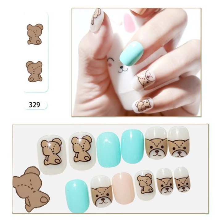 48 darabos dombornyomott műköröm szett, kutyafej dizájn, többszínű, könnyen felhelyezhető