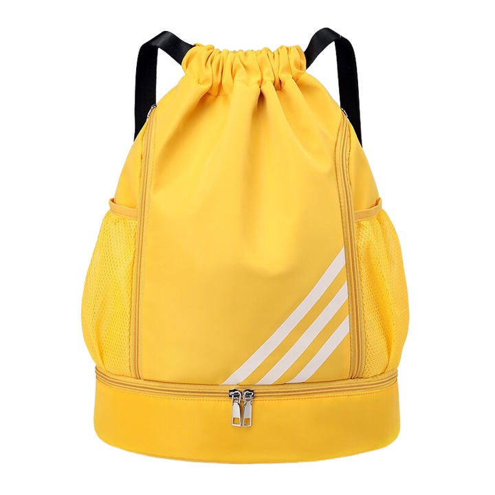 Rucsac sport cu sfoara, 43x15x34cm, galben, capacitate mare, compartiment pentru incaltaminte