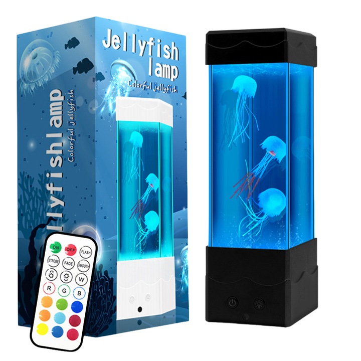 Lampa cu meduze LED, 13 culori, moduri de iluminare dinamice, neagra, set cu telecomanda
