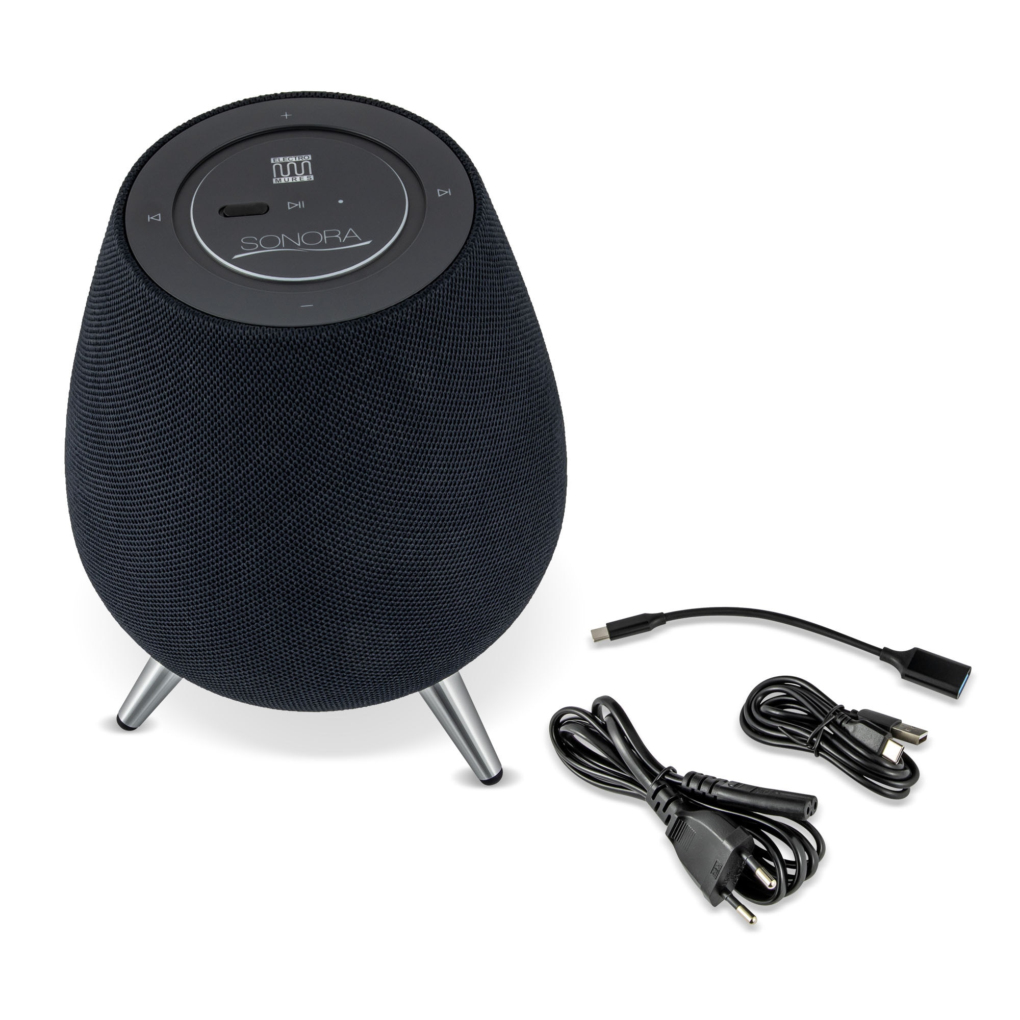 Boxa activa Bluetooth 360° Electromures Sonora EM 1030, USB, Bluetooth 5.0, functie TWS, alimentare retea AC, 7 difuzoare originale Harman Kardon, Negru