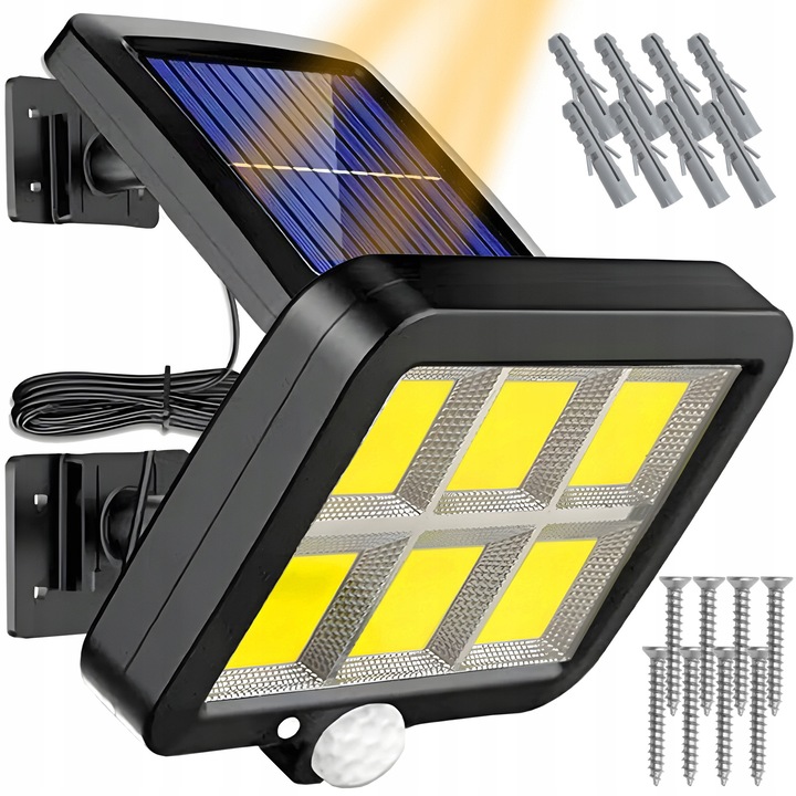 Градинска лампа ARSA GO соларна LED 250W със сензор за движение и здрач, устойчива на атмосферни влияния IP65, отделен соларен панел 5м