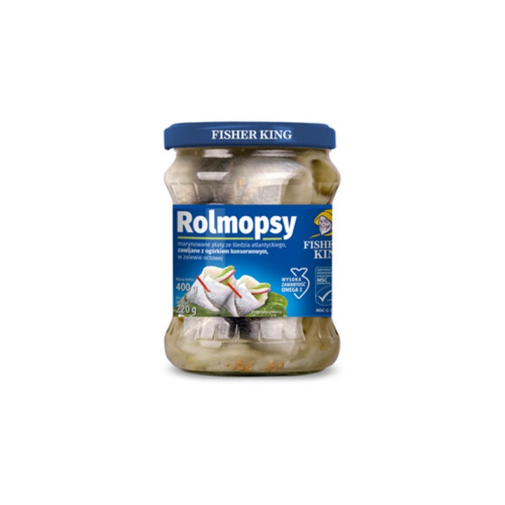Rulouri de hering marinate cu castravete, Fisherking, 400g