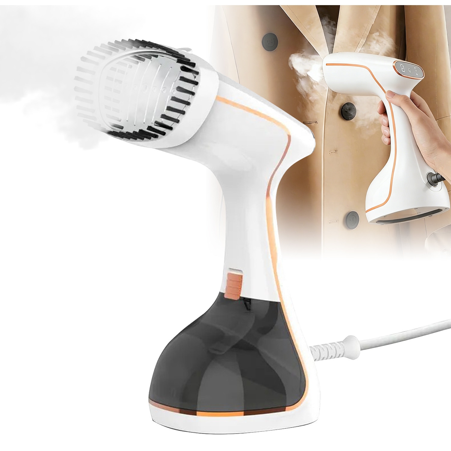 Aparat de calcat vertical cu abur, Ultrixe, Cu Afisaj Digital, 1780W, Rezervor Detasabil 320ml, Abur variabil 21g/min, 3 Niveluri Reglabile, Utilizare Umeda si Uscata, Compact, Alb