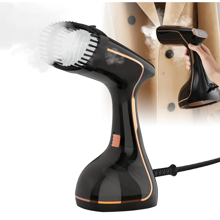 Aparat de calcat vertical cu abur, Ultrixe, Cu Afisaj Digital, 1780W, Rezervor Detasabil 320ml, Abur variabil 21g/min, 3 Niveluri Reglabile, Utilizare Umeda si Uscata, Compact, Negru