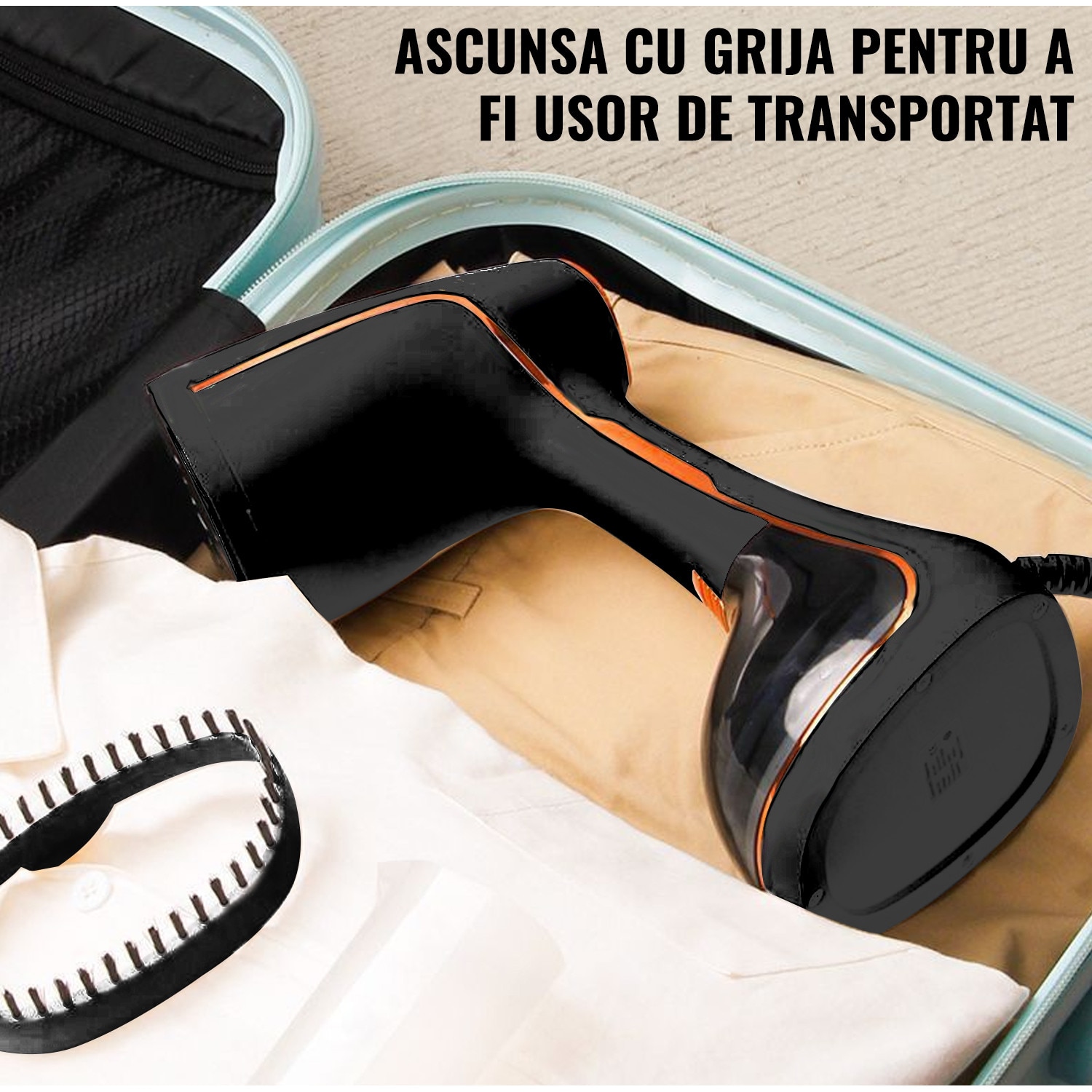 Aparat de calcat vertical cu abur, Ultrixe, Cu Afisaj Digital, 1780W, Rezervor Detasabil 320ml, Abur variabil 21g/min, 3 Niveluri Reglabile, Utilizare Umeda si Uscata, Compact, Negru