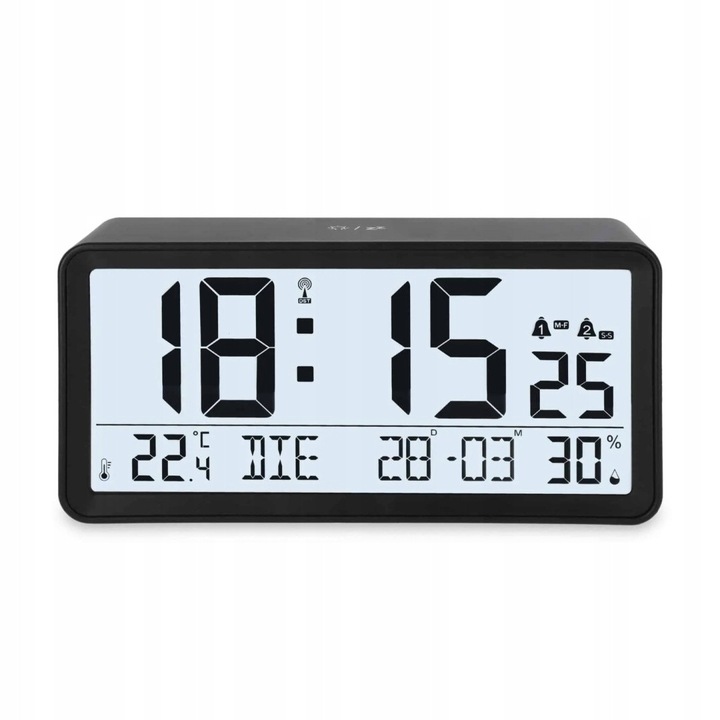 Ceas electronic ADE, afisaj mare, termometru si higrometru, 19x5x9cm, plastic
