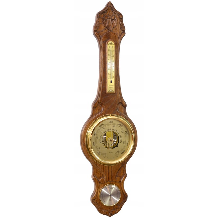 Statie Meteo TFA Zygfryd, barometru, termometru, higrometru, lemn de stejar, 21x75 cm
