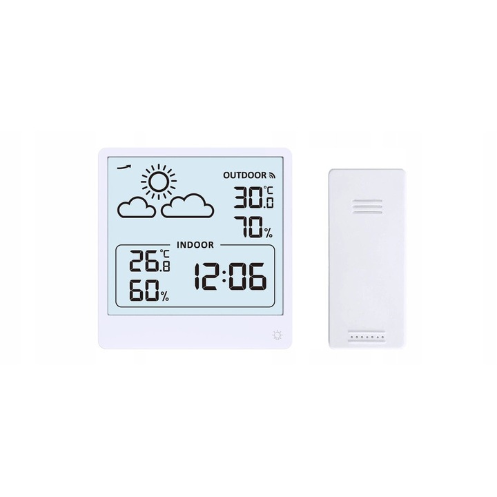 Statie Meteo JVD SB3347.1, termometru, higrometru, senzor extern 60m, alb