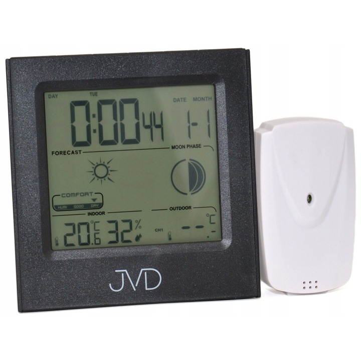 Ceas cu statie meteoro JVD RB672.1, control radio, senzor extern, afisaj LED, multicolor