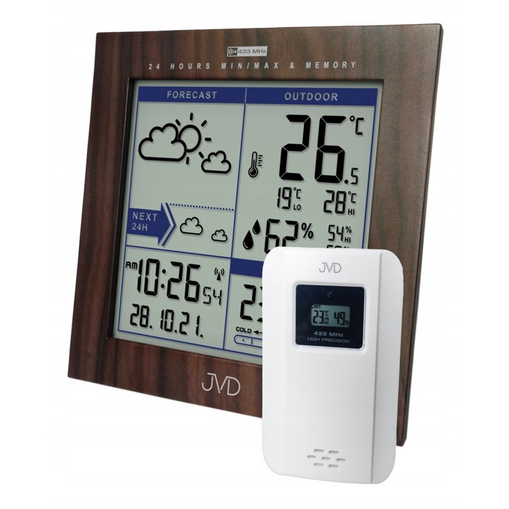 Statie Meteo JVD RB9233.2, termometru interior/exterior, higrometru, maro, 107x102x22mm