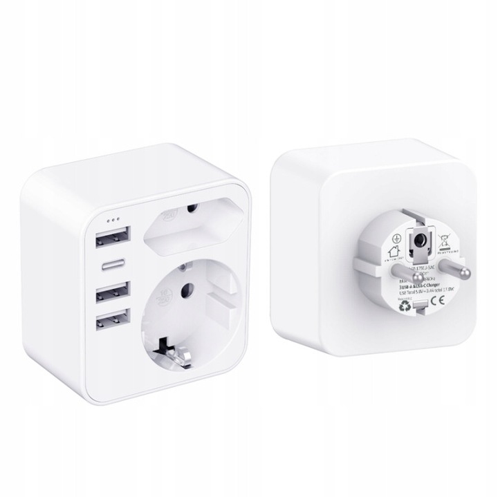 Adaptor Priza 6-in-1 cu 3 Porturi USB si 1 Port Type-C