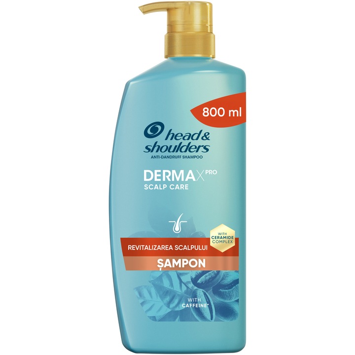 Sampon anti-matreata Head & Shoulders DermaXPro Revitaliser cu complex de Cofeina si Ceramida, hidrateaza scalpul uscat si parul subtiat si contribuie la intarirea barierei pielii, 800ml