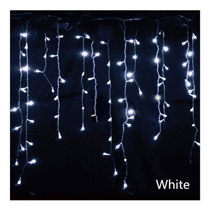Karácsonyi jégcsap/függöny fényfüzér, 12m, 300 LED, hideg fehér fény, összekapcsolható, 220V