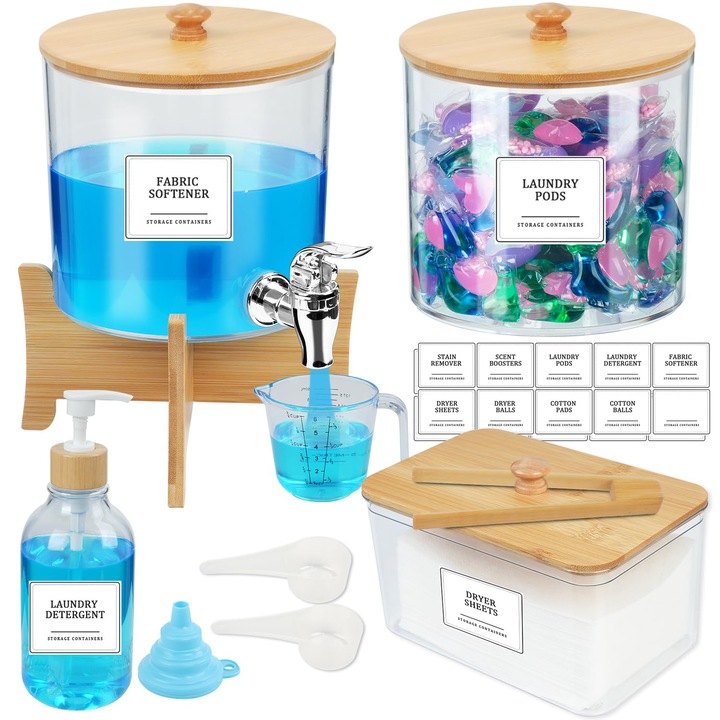 Set organizator detergent de rufe Ecopandy 7000 ml, 10 piese, capacitate mare, bambus