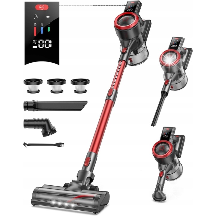 Вертикална прахосмукачка Buture Pro JR700, червена и черна, 450W, 55 минути автономност, 24x20x120см, 1,5л капацитет