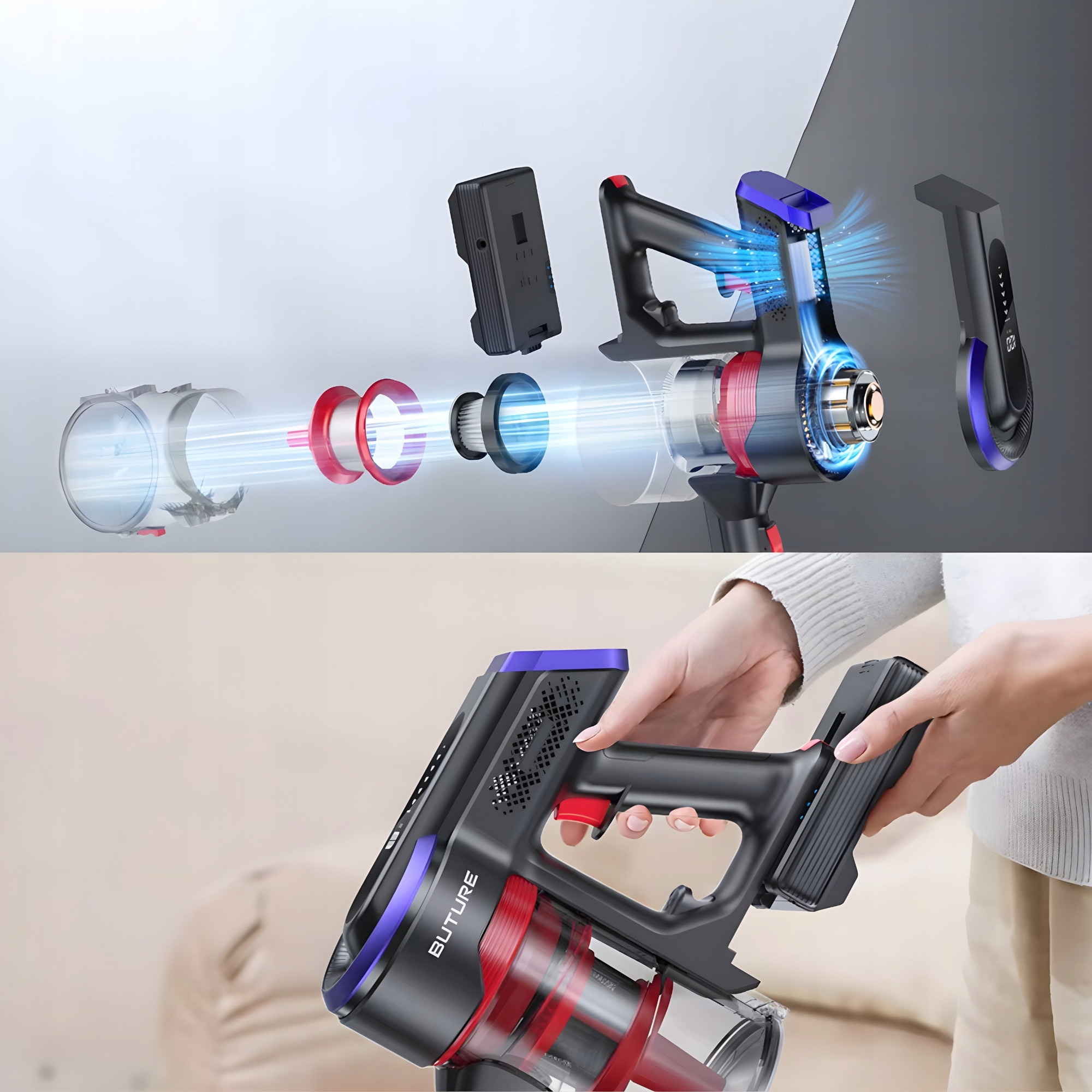 Aspirator vertical Buture JR400, 450W, filtr HEPA, set cu accesorii, multicolor