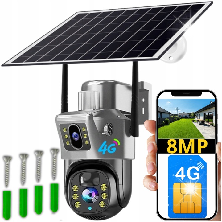 4K Външна камера за наблюдение, два обектива 8MP, 4G LTE