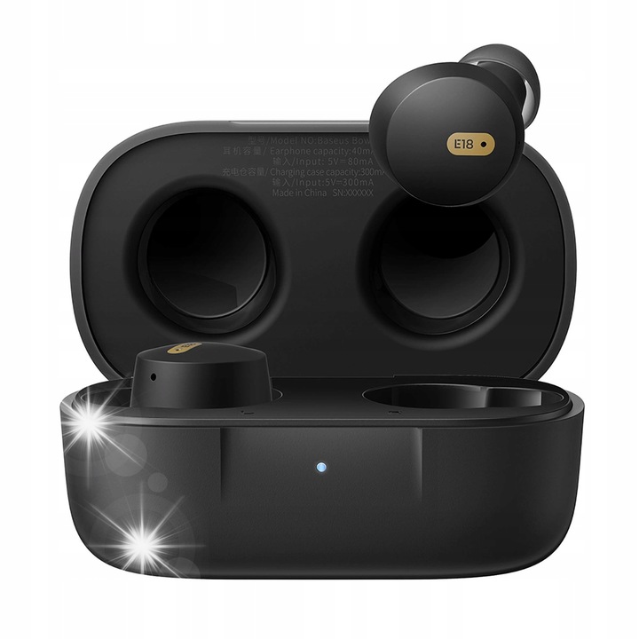 Безжични слушалки Baseus Bowie E18, Bluetooth 5.3, шумопотискане, водоустойчиви, черни, комплект с калъф за зареждане