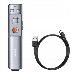 Prezentator wireless Baseus Orange Dot, laser rosu, 100m, USB Type-C, gri