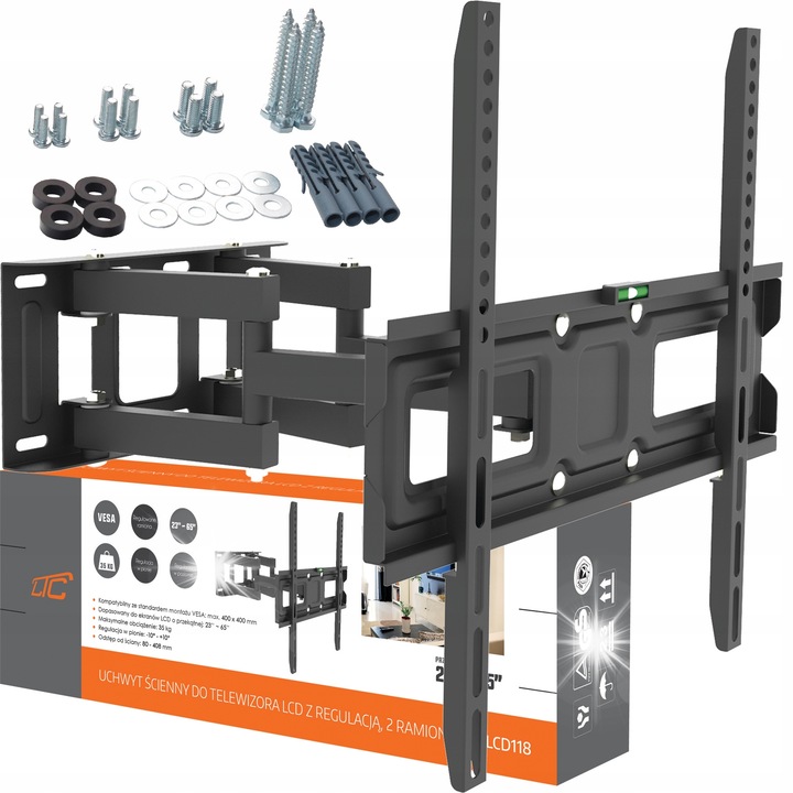 Стойка за телевизор LTC, регулируема, 50 кг, VESA 600x400, черна, разстояние от стената 48 мм