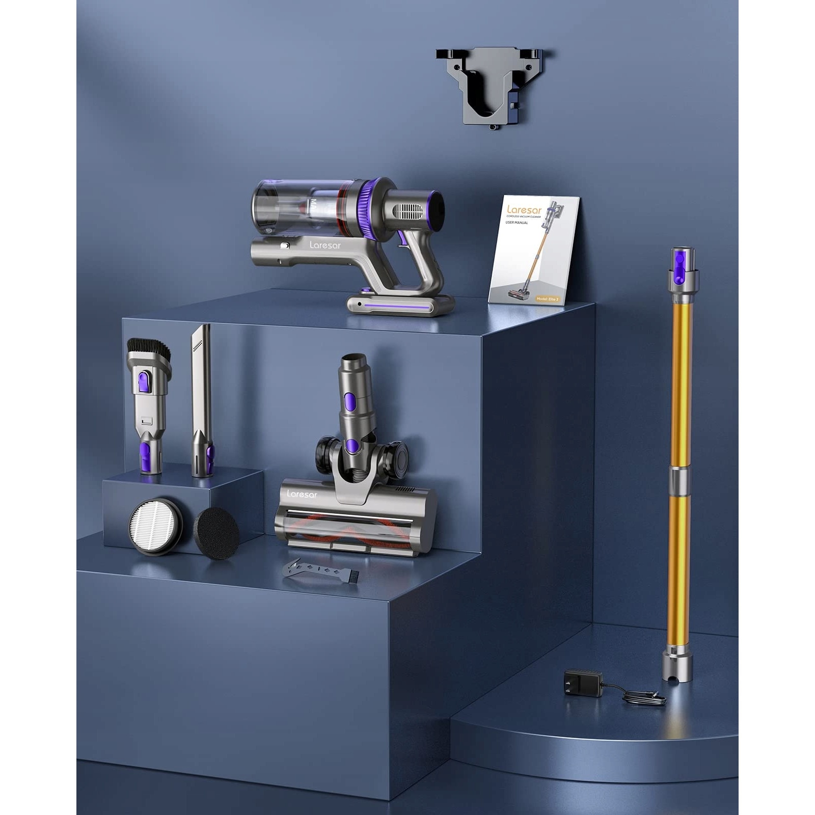 Aspirator vertical Laresar Elite 3, 450W, 1.5L, 2.2kg, cu filtru HEPA, set complet