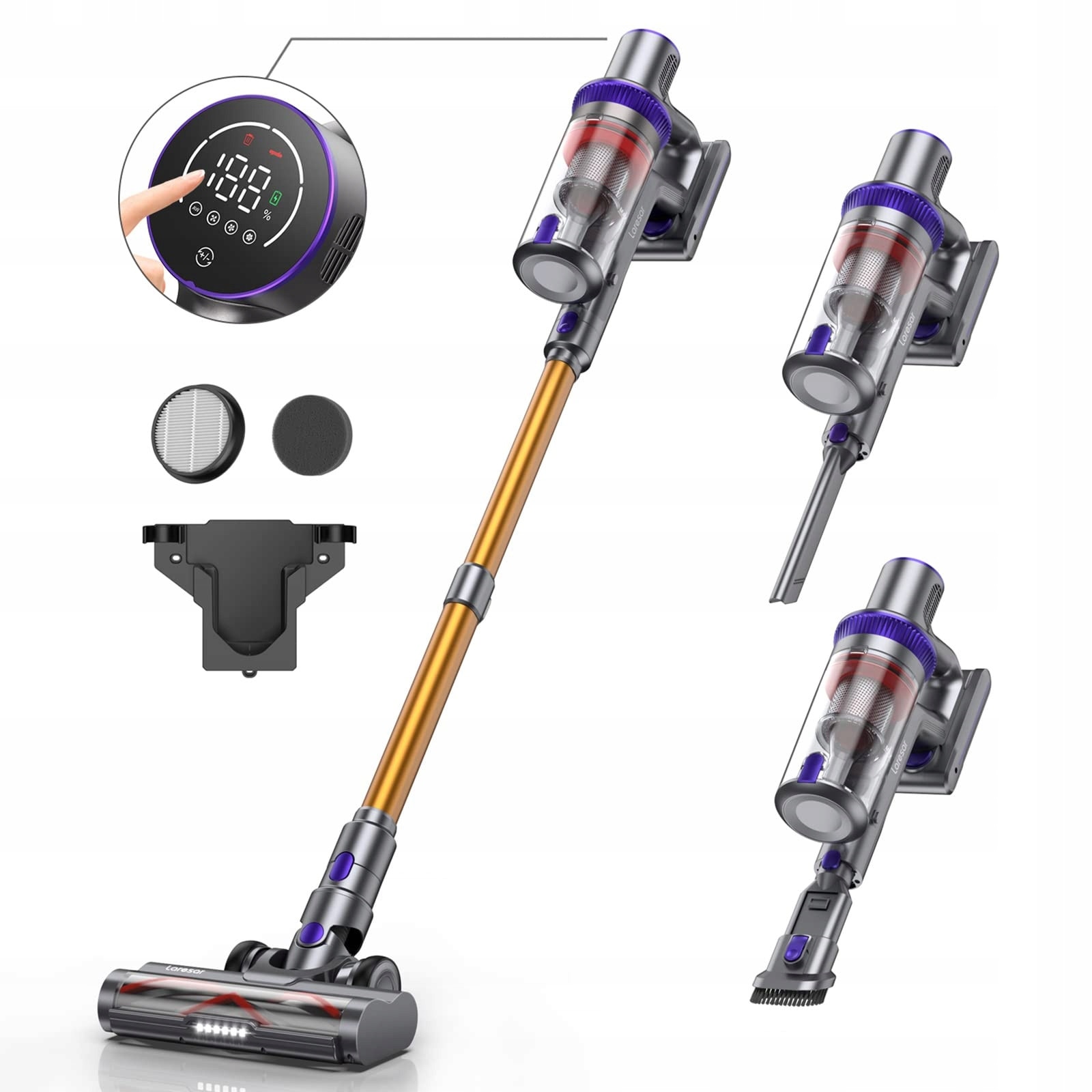 Aspirator vertical Laresar Elite 3, 450W, 1.5L, 2.2kg, cu filtru HEPA, set complet
